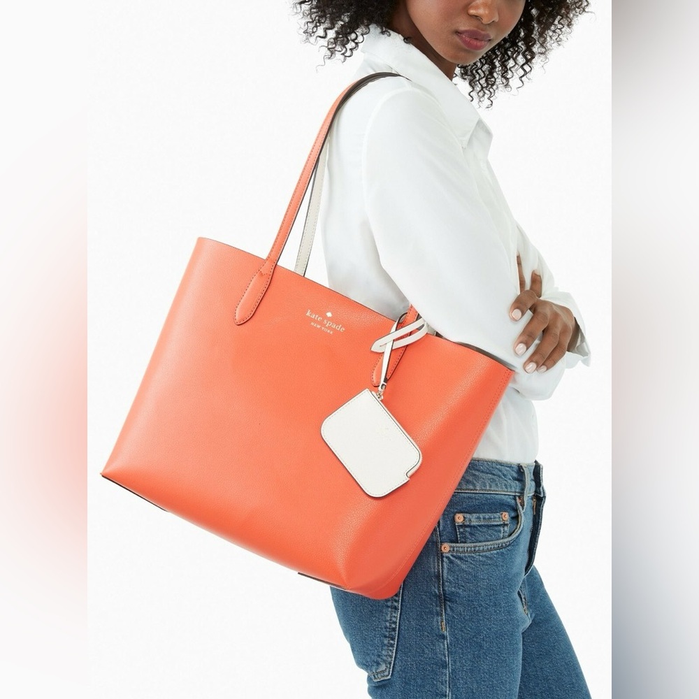 Kate Spade Ava Reversible Orange‎ Leather Tote Pouch MSRP $359
